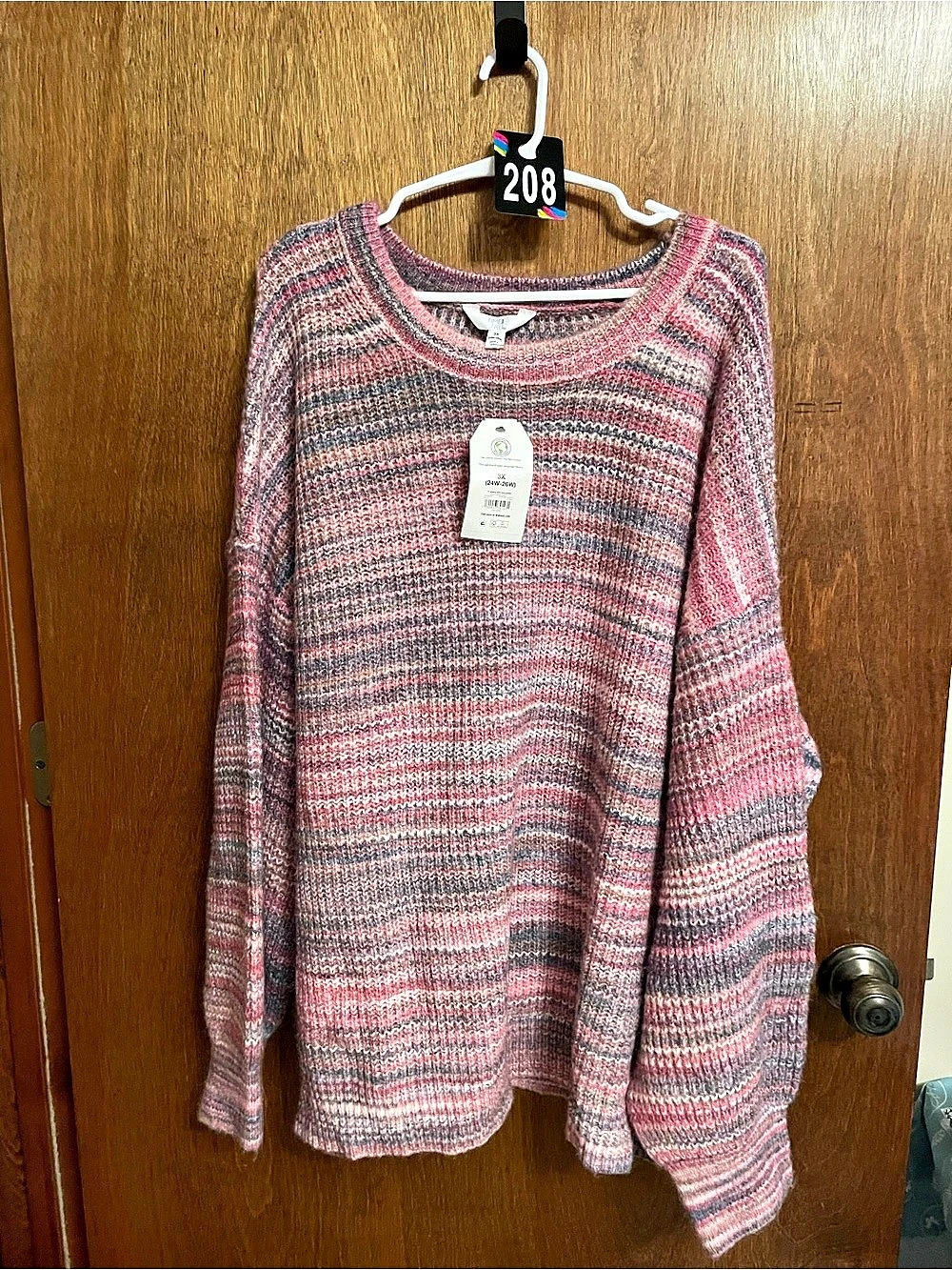 Time and Tru TT Space Dye Pullover Striped Sweater Pink & Gray 3x
